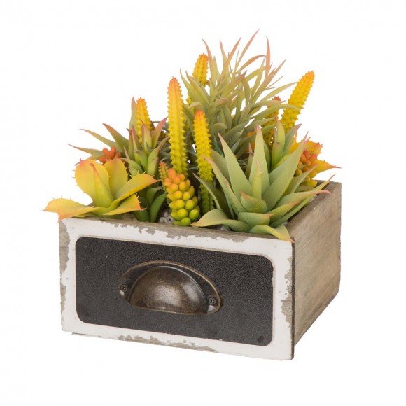 Glitzhome 6.25"H Succulent Plants in Wooden Box