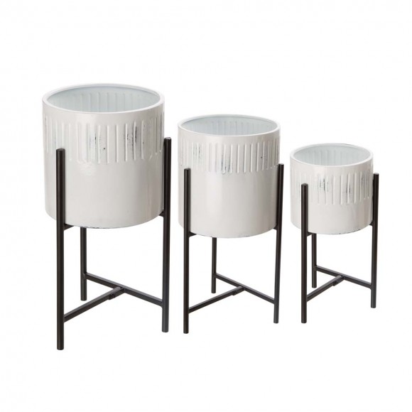 Glitzhome Set of 3 Washed White Metal Plant Stands