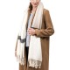 eUty Women Oversized Cream and Black Stripe Scarf with Tassels