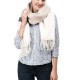 eUty Women Oversized Cream and Black Stripe Scarf with Tassels