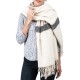 eUty Women Oversized Cream and Black Stripe Scarf with Tassels