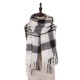 eUty Unisex Oversized Black and White Plaid Scarf with Tassels