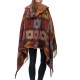 eUty Women Oversized Patterned Poncho Shawl Hoodie with 2 Button Closure and Tassels