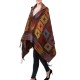 eUty Women Oversized Patterned Poncho Shawl Hoodie with 2 Button Closure and Tassels