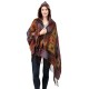 eUty Women Oversized Patterned Poncho Shawl Hoodie with 2 Button Closure and Tassels