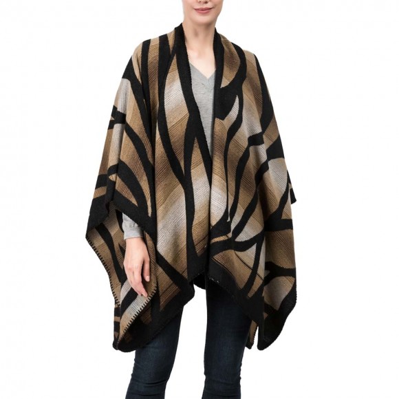 eUty Women Oversized Black and Camel Animal Pattern Poncho Shawl