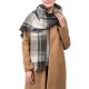 eUty Unisex Oversized Black, White and Gray Plaid Scarf with Tassels