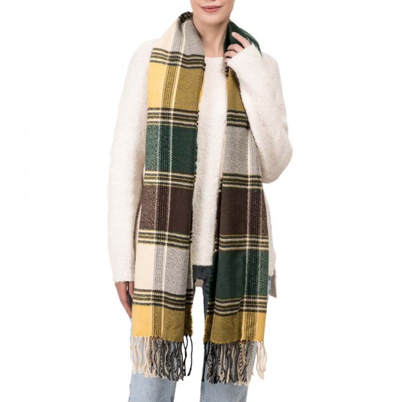 eUty Unisex Oversized Orange, Green and Purple Plaid Scarf with Tassels