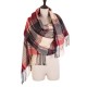 eUty Women Oversized Red, Cream and Gray Plaid Scarf with Tassels