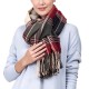 eUty Women Oversized Red, Cream and Gray Plaid Scarf with Tassels