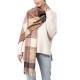 eUty Women Oversized Pink, Cream and Gray Plaid Scarf with Tassels