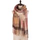 eUty Women Oversized Pink, Cream and Gray Plaid Scarf with Tassels