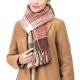 eUty Women Oversized Pink, Cream and Gray Plaid Scarf with Tassels