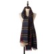 eUty Unisex Oversized Gray, White and Beige Plaid Reversible Scarf with Fringes