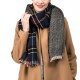 eUty Unisex Oversized Gray, White and Beige Plaid Reversible Scarf with Fringes