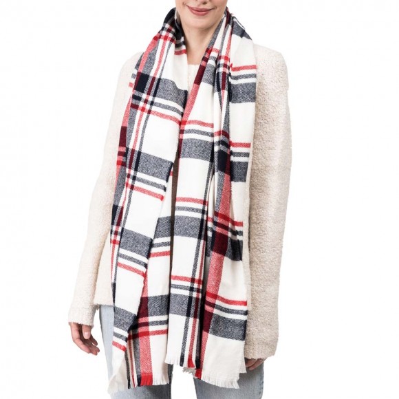 eUty Women Oversized Red, White and Grey Scarf with with Fringes