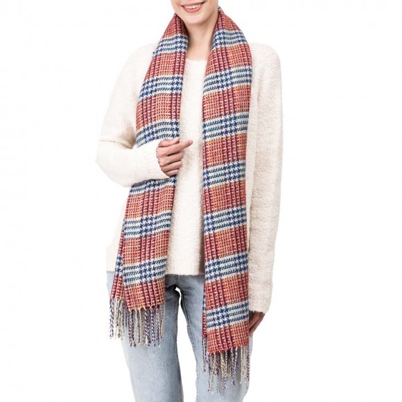 eUty Women Oversized Orange, White and Grey Scarf with Tassels