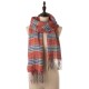 eUty Women Oversized Orange, White and Grey Scarf with Tassels