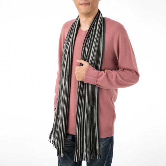 eUty Men's Black and White Striped Scarf with Tassels