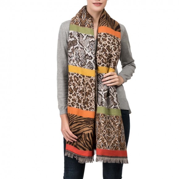 eUty Women Oversized Double Jacquard Leopard Scarf with Tassels