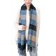 eUty Unisex Oversized Gray/Blue and Beige Plaid Scarf with Tassels