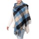 eUty Unisex Oversized Gray/Blue and Beige Plaid Scarf with Tassels