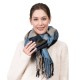 eUty Unisex Oversized Gray/Blue and Beige Plaid Scarf with Tassels