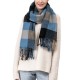 eUty Unisex Oversized Gray/Blue and Beige Plaid Scarf with Tassels