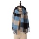 eUty Unisex Oversized Gray/Blue and Beige Plaid Scarf with Tassels