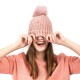 eUty Women Rose Pink Chenille Fold-Over Beanie with Pom Pom One Size