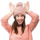 eUty Women Rose Pink Chenille Fold-Over Beanie with Pom Pom One Size