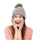 eUty Women Grey Chenille Fold-Over Beanie with Pom Pom One Size