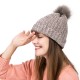 eUty Women Grey Chenille Fold-Over Beanie with Pom Pom One Size