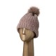 eUty Women Grey Chenille Fold-Over Beanie with Pom Pom One Size