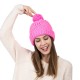 eUty Women Bright Fuchsia Fold-Over Beanie with Pom Pom One Size