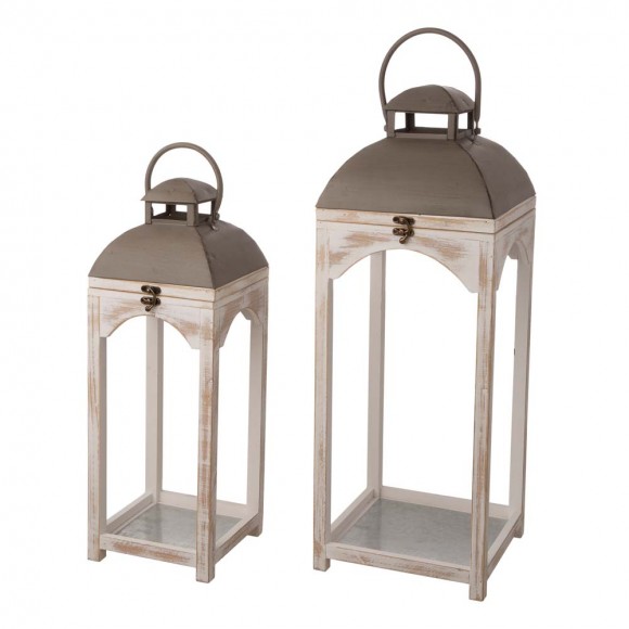 Glitzhome Set of 2 Modern Farmhouse Wooden Lantern