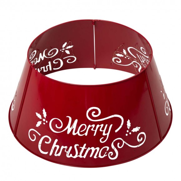 Glitzhome 26"D "Merry Christmas" Diecut Metal Tree Collar with Light String 