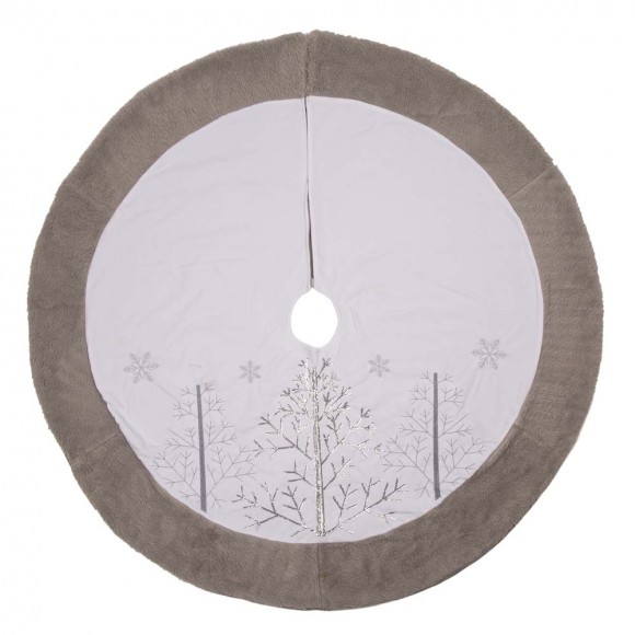 Glitzhome 48"D White Fleece Christmas Tree Skirt