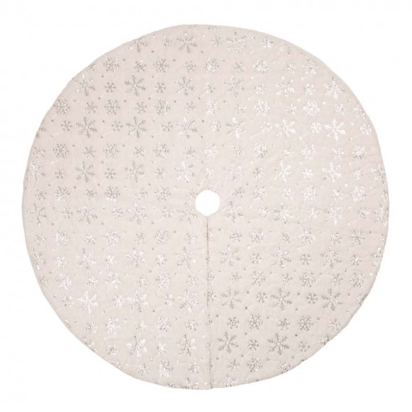 Glitzhome 48"D White Plush with Snowflake Christmas Tree Skirt