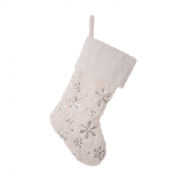 Glitzhome 21"L White Plush with Snowflake Christmas Stocking