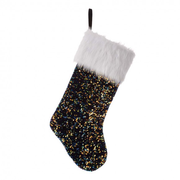 Glitzhome 21"L Navy Blue Sequin Christmas Stocking