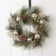 Glitzhome 24"D LED Pre-Lit Greenery Berry Holly Pine cone Silver Ornament Wreath