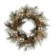 Glitzhome 24"D LED Pre-Lit Greenery Berry Holly Pine cone Silver Ornament Wreath
