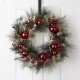 Glitzhome 24“D LED Pre-Lit Greenery Berry Holly Pine cone Red Ornament Wreath