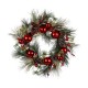 Glitzhome 24“D LED Pre-Lit Greenery Berry Holly Pine cone Red Ornament Wreath