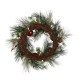 Glitzhome 24“D LED Pre-Lit Greenery Berry Holly Pine cone Red Ornament Wreath