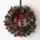 Glitzhome 24"D LED Pre-Lit Greenery Buffalo Bow Berry Holly Pine cone Rattan Ornament Wreath ( Timer Included)