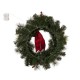 Glitzhome 24"D LED Pre-Lit Greenery Buffalo Bow Berry Holly Pine cone Rattan Ornament Wreath
