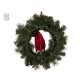 Glitzhome 24"D LED Pre-Lit Greenery Buffalo Bow Berry Holly Pine cone Rattan Ornament Wreath ( Timer Included)