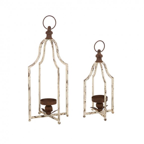 Glitzhome Set Of 2 Farmhouse Rustic Metal Lantern (Large and Small)